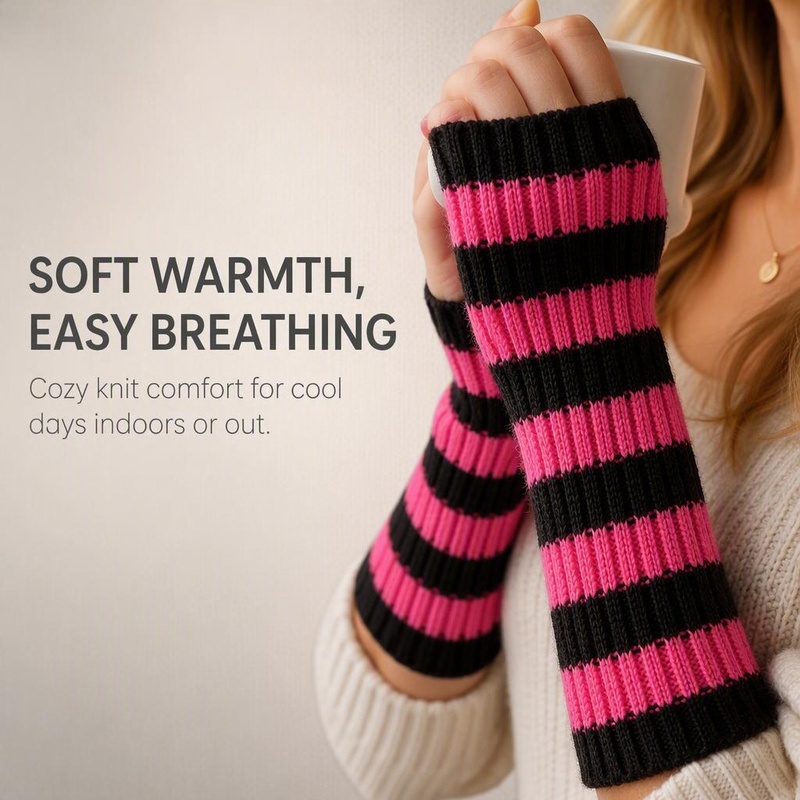 Fingerless Glove Knit - Women's color-block striped knitted gloves, new