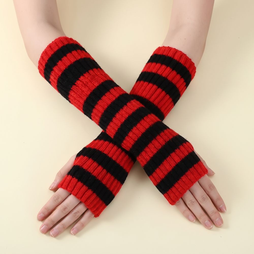 Fashion Y2K Striped Knitted Ar - Fingerless Glove Knit recension och pris