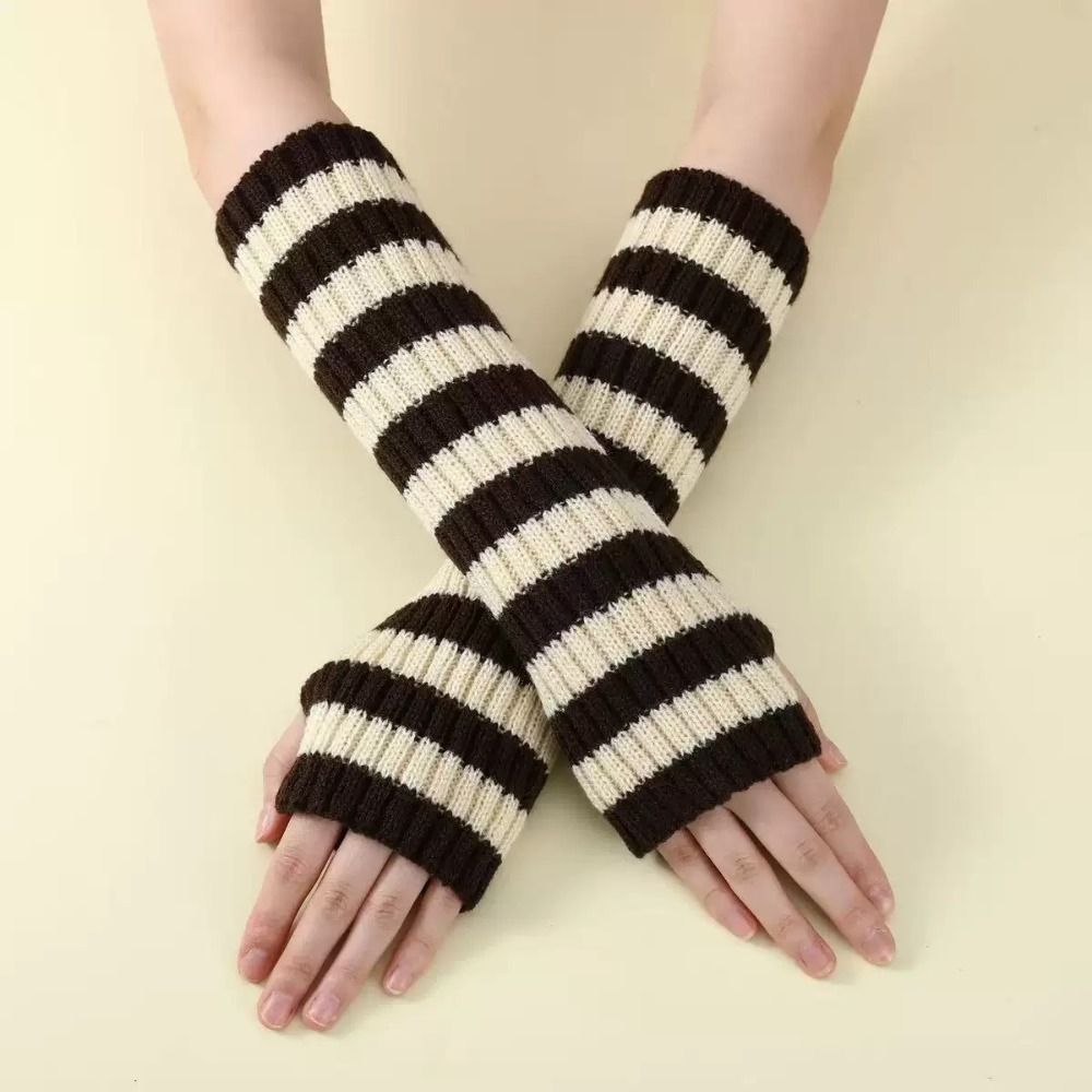 Fashion Y2K Striped Knitted Ar - Fingerless Glove Knit recension och pris