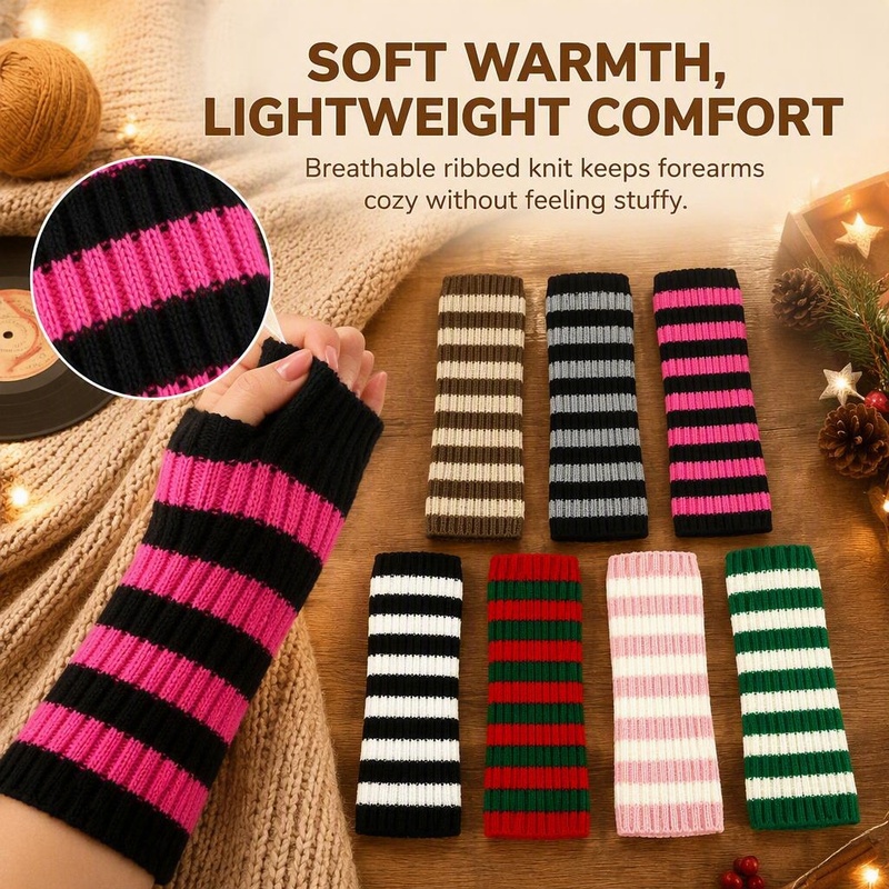 Women's color-block striped kn - Fingerless Glove Knit recension och pris
