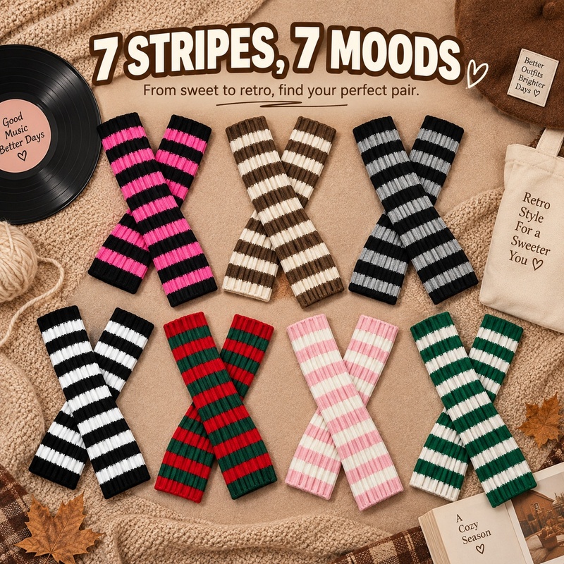 Women's color-block striped kn - Fingerless Glove Knit recension och pris