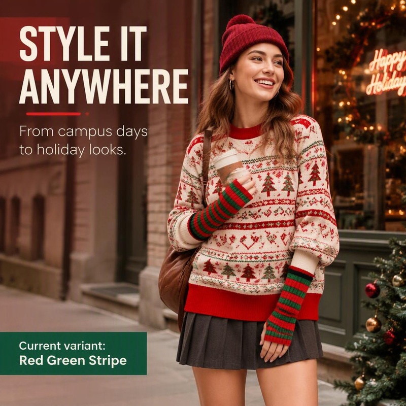 Women's color-block striped kn - Fingerless Glove Knit recension och pris